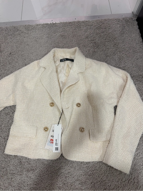 Zara Jackets & Blazers - Zara Boucle tweed Double-Breasted Blazer Jacket with Gold Buttons NEW WITH TAGS